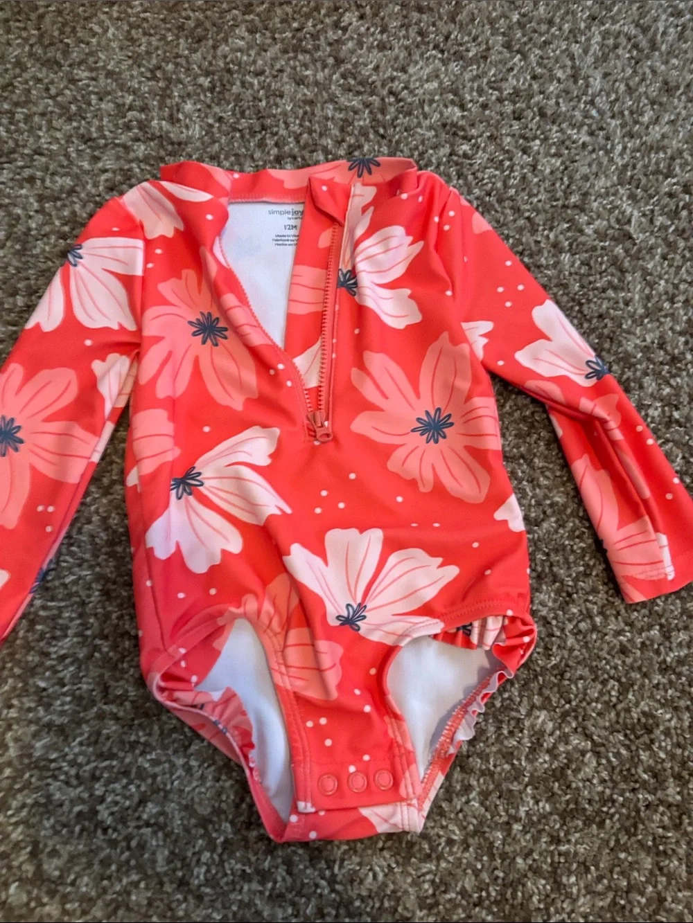Carter's Coral Floral Long-Sleeve One-Piece Swimsuit